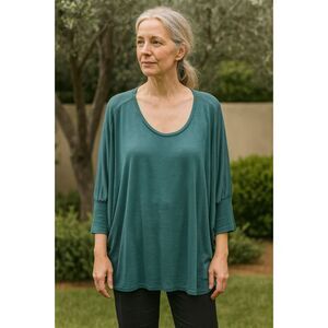 EILEEN FISHER Blue Scoop Neck T Shirt Tee Top  Women's Size Large